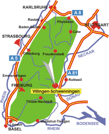 Karte: Location von Villingen-Schwenningen in the Black Forest