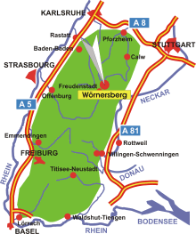 Map: Location of Wörnersberg in the Black Forest