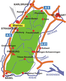 Map: Location of the city of Rheinau