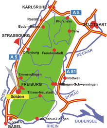 Map: Location der Municipality of Sölden in the Black Forest