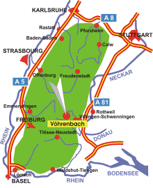 Map: Location of Vöhrenbach in the Black Forest